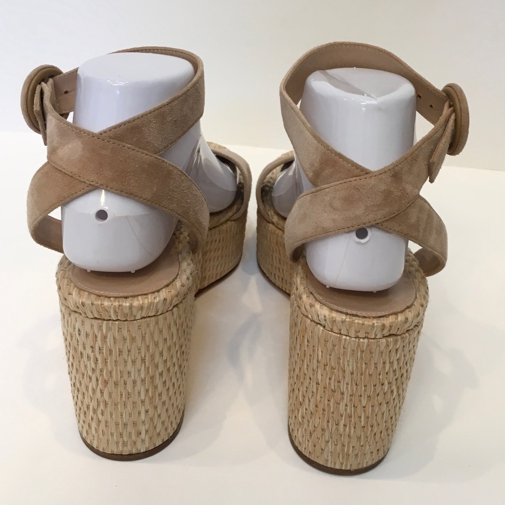 Gianvito Rossi 45mm Suede Raffia Wedge Sandals beige  Size 9.5 US/39.5 - Picture 4 of 6